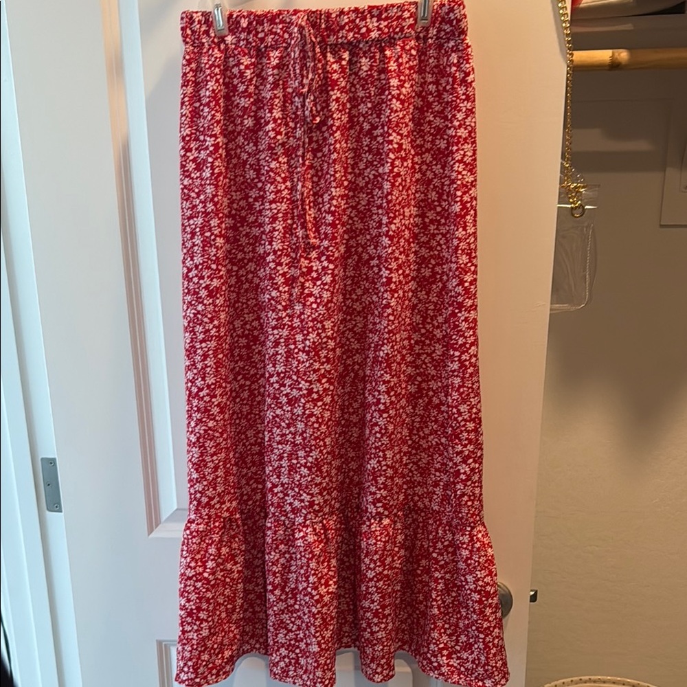 Floral Red Maxi Skirt
